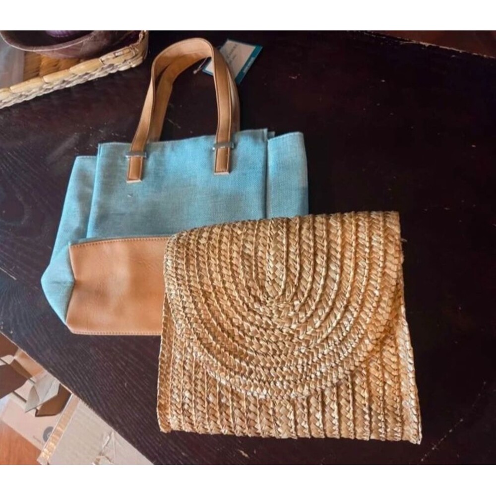 EWC Straw Clutch Bag & Bath and Body Works Tote
